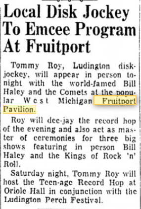 Fruitport Pavilion (Pamona Pavlion) - 1959 ARTICLE ON BILL HALEY AND THE COMETS
